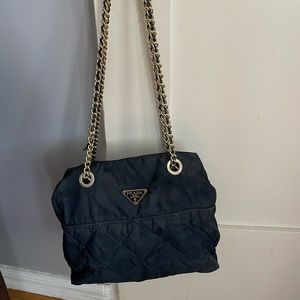 PRADA navy blue quilted handbag with chain link straps
